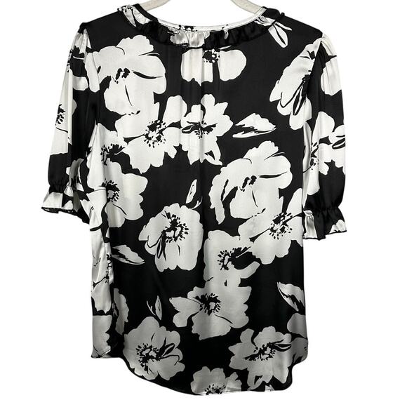Haver Black & White Floral Print Half Sleeve V-Neck Blouse Women's Small - Picture 2 of 6
